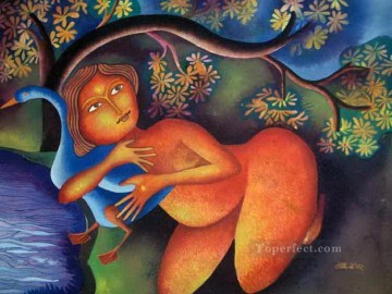 アヒルを持つ女性 i 2002 インド人 Oil Paintings